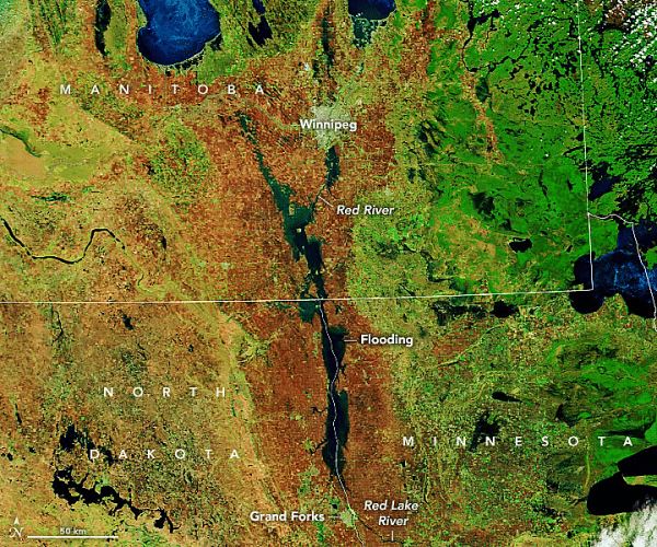 Сильнейшее наводнение в Миннесоте на снимках NASA